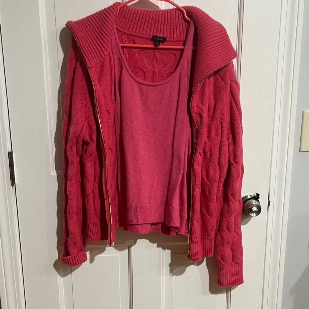 Talbots Vibrant Pink Cable Knit Cardigan Set